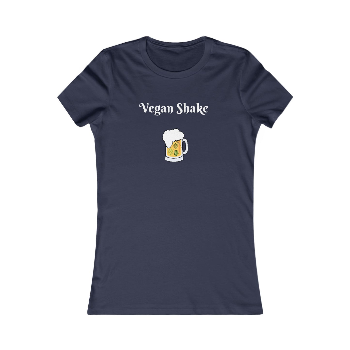 Navy beer in disguise t-shirt women with Vegan Shake text and beer mug graphic