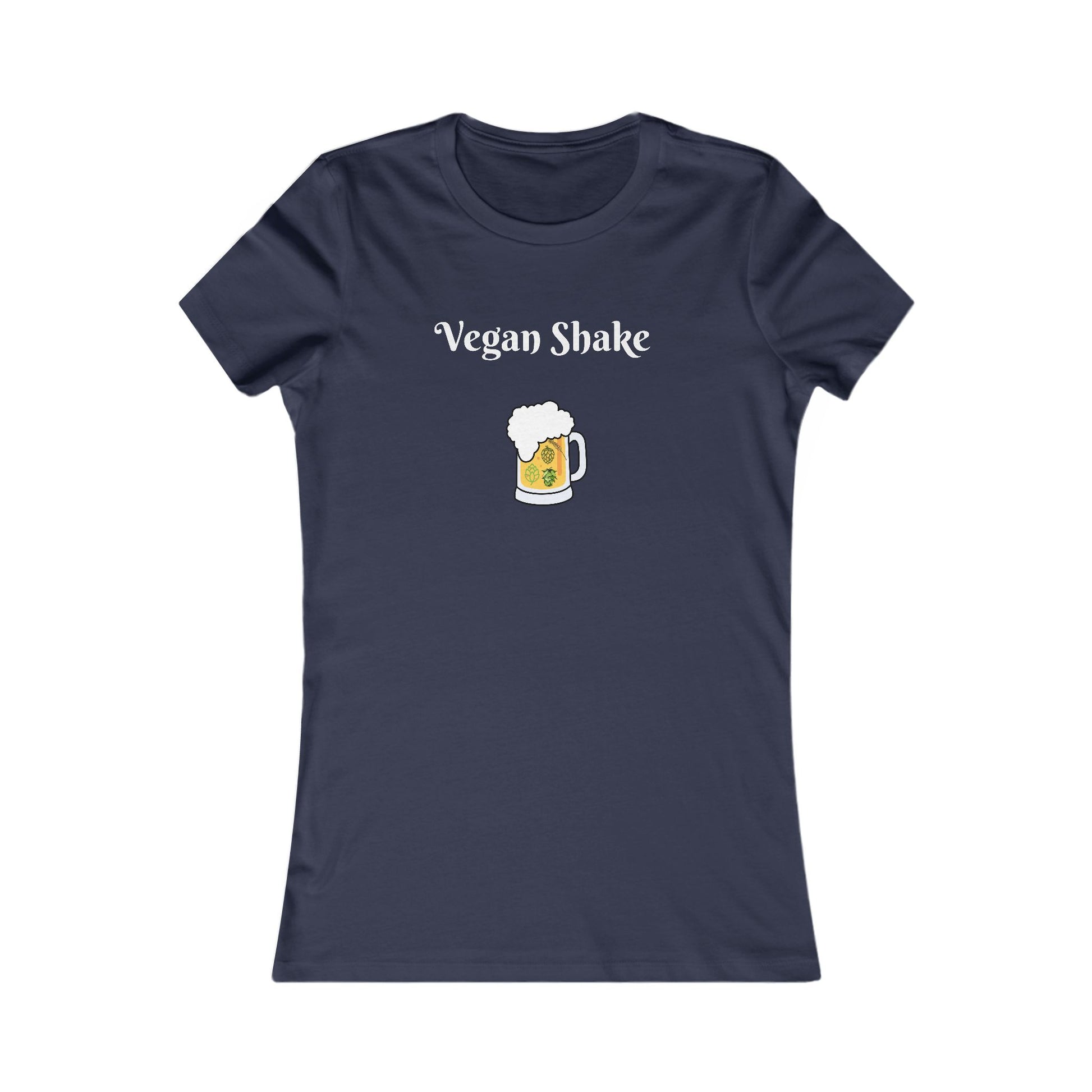 Navy beer in disguise t-shirt women with Vegan Shake text and beer mug graphic