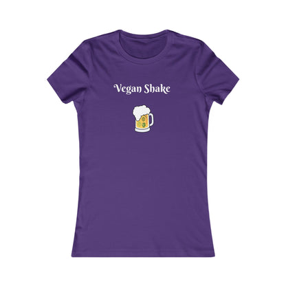Purple beer in disguise t-shirt women with Vegan Shake text and beer mug graphic from Printify