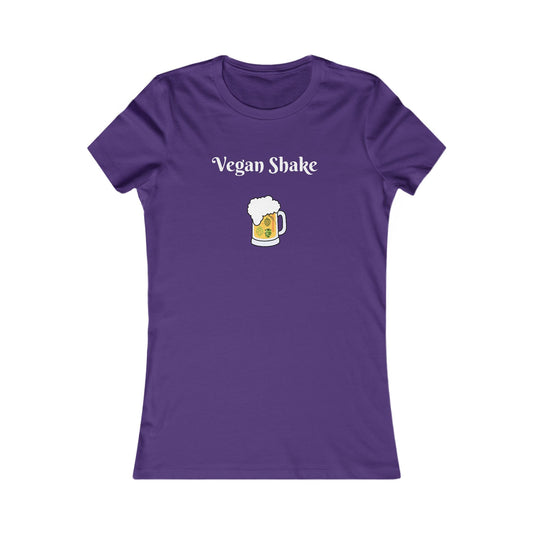 Purple beer in disguise t-shirt women with Vegan Shake text and beer mug graphic from Printify