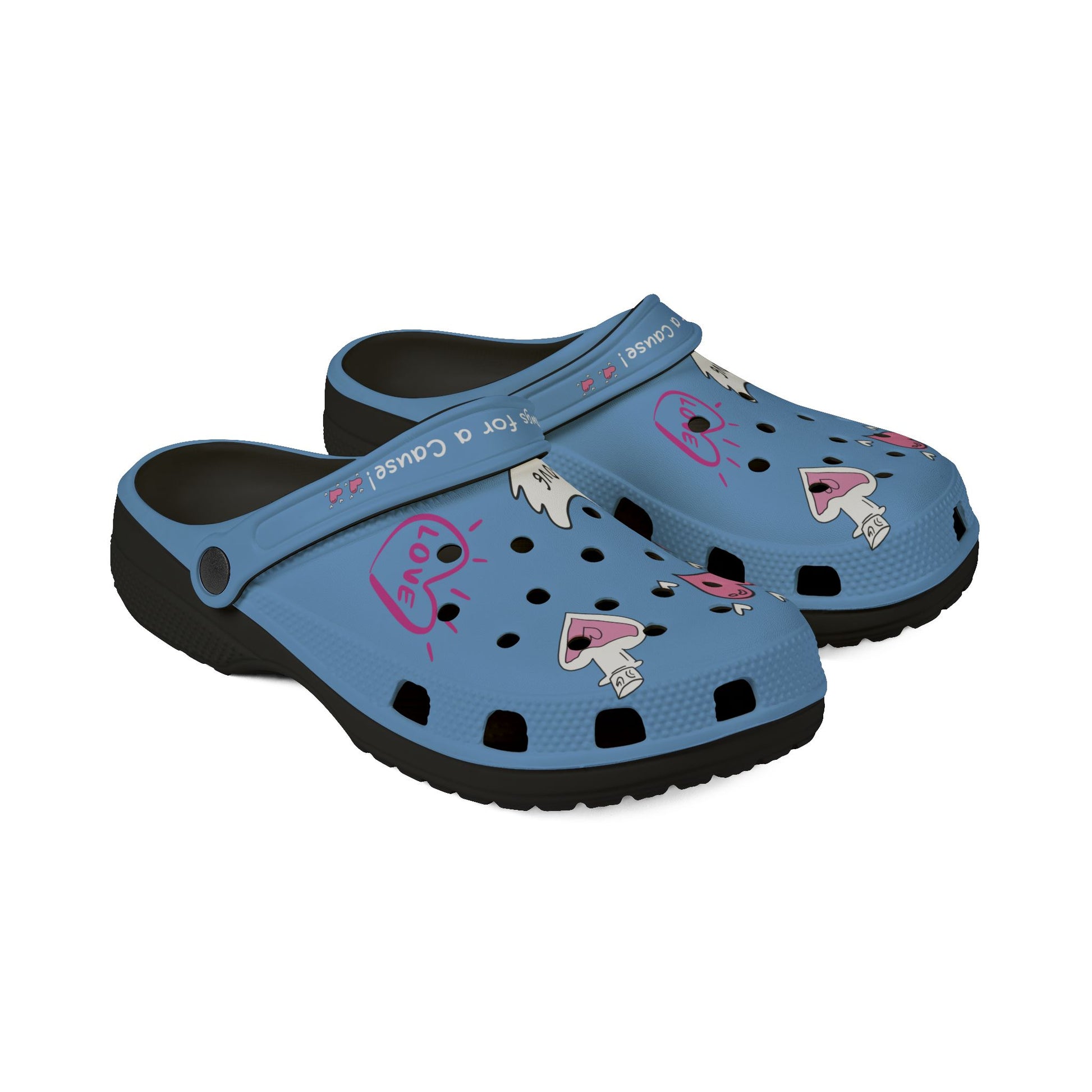 Printify blue clogs for women with heart and dog print and adjustable back strap