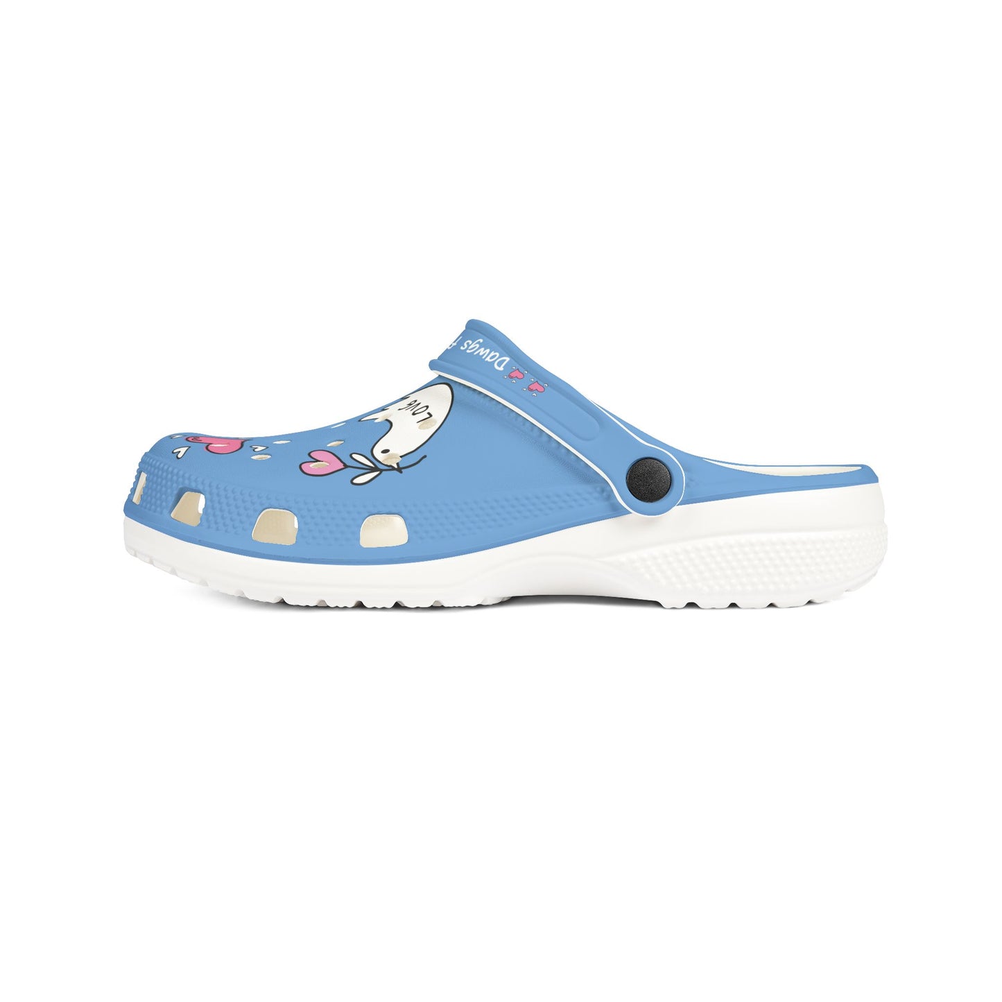 Printify blue clogs for women with white sole and cute animal design