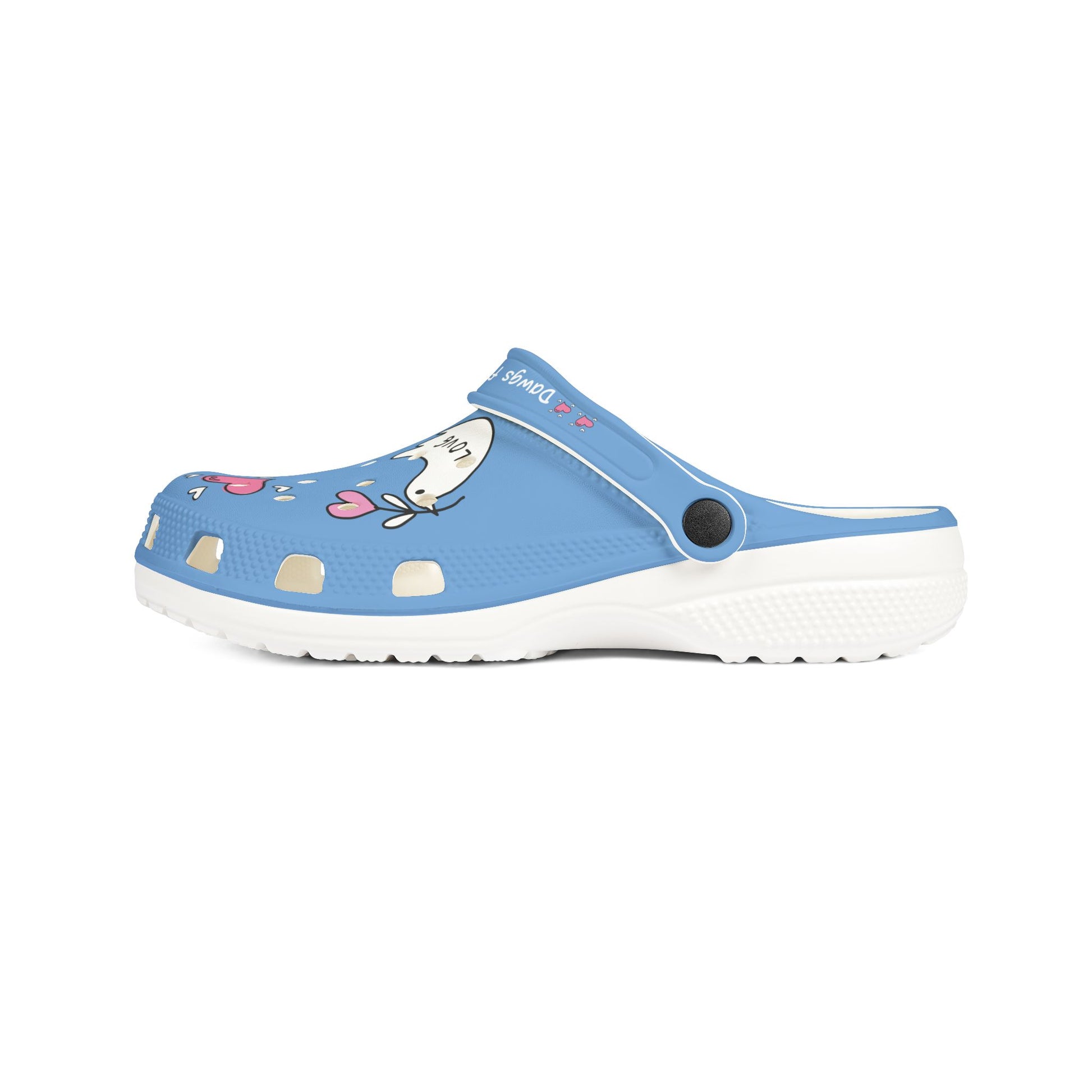 Printify blue clogs for women with white sole and cute animal design