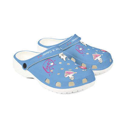 Printify blue clogs for women with heart and love graphic design and white soles