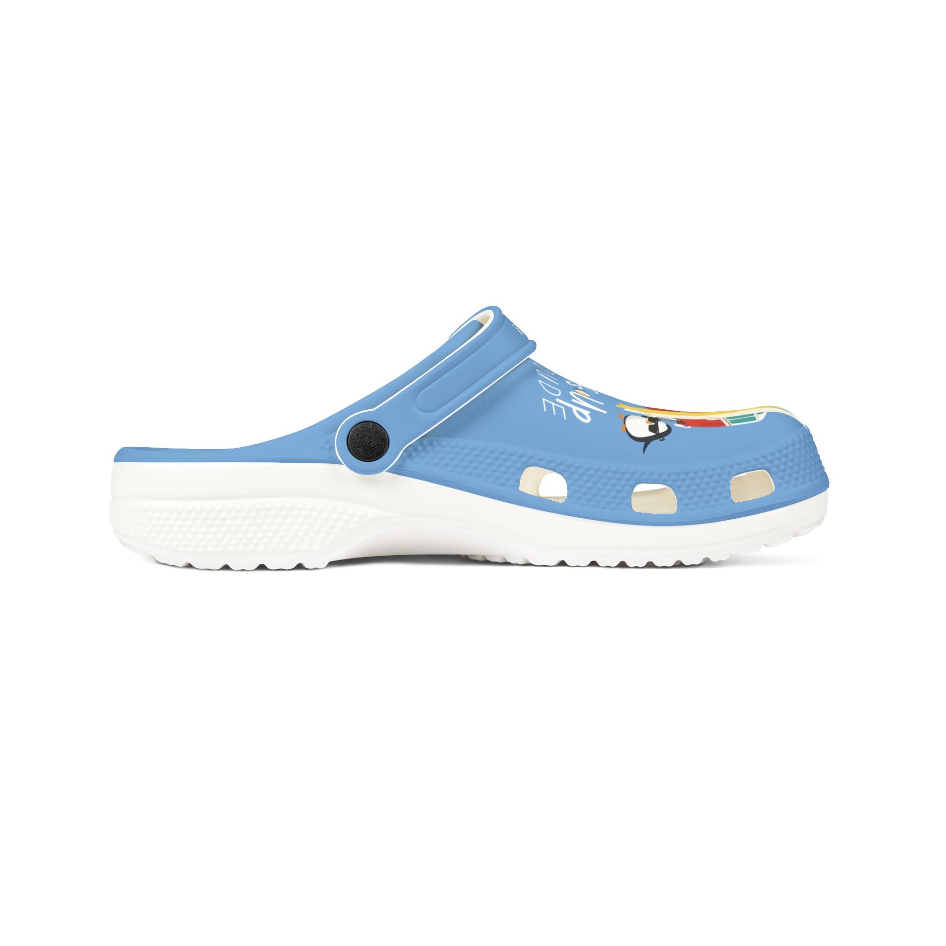  blue graphic rubber clogs for women with adjustable strap and ventilation holes