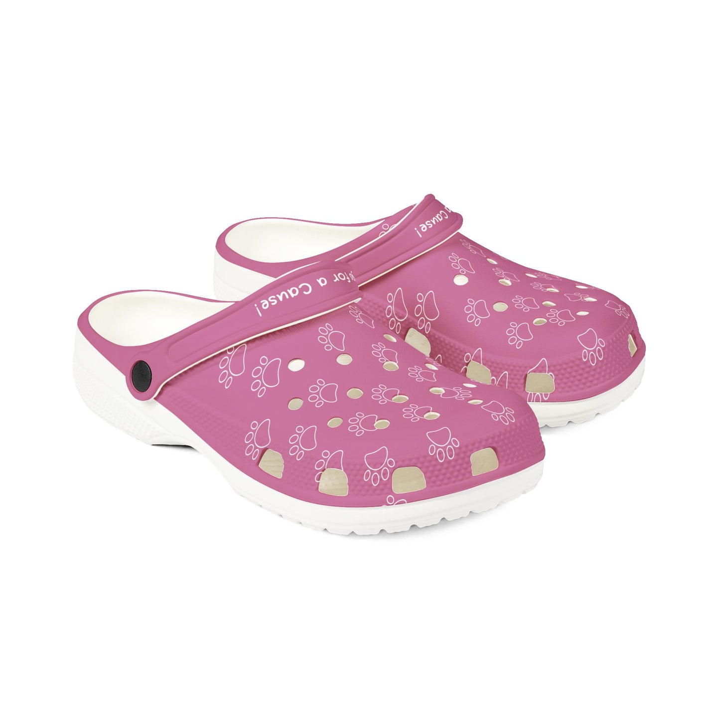 Printify pink casual rubber clogs for women with paw print design and adjustable heel strap