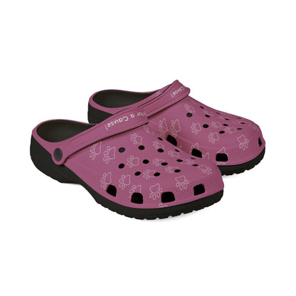 Printify casual rubber clogs for women in purple with paw print design and black soles