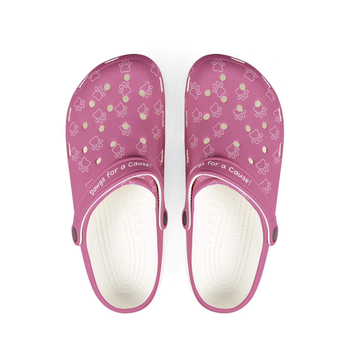 Printify pink casual rubber clogs for women with paw print design and white cushioned insoles