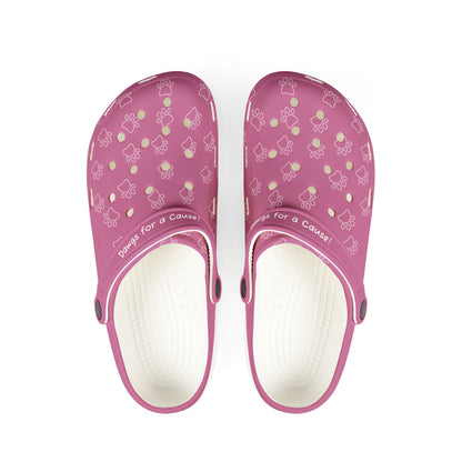 Printify pink casual rubber clogs for women with paw print design and white cushioned insoles
