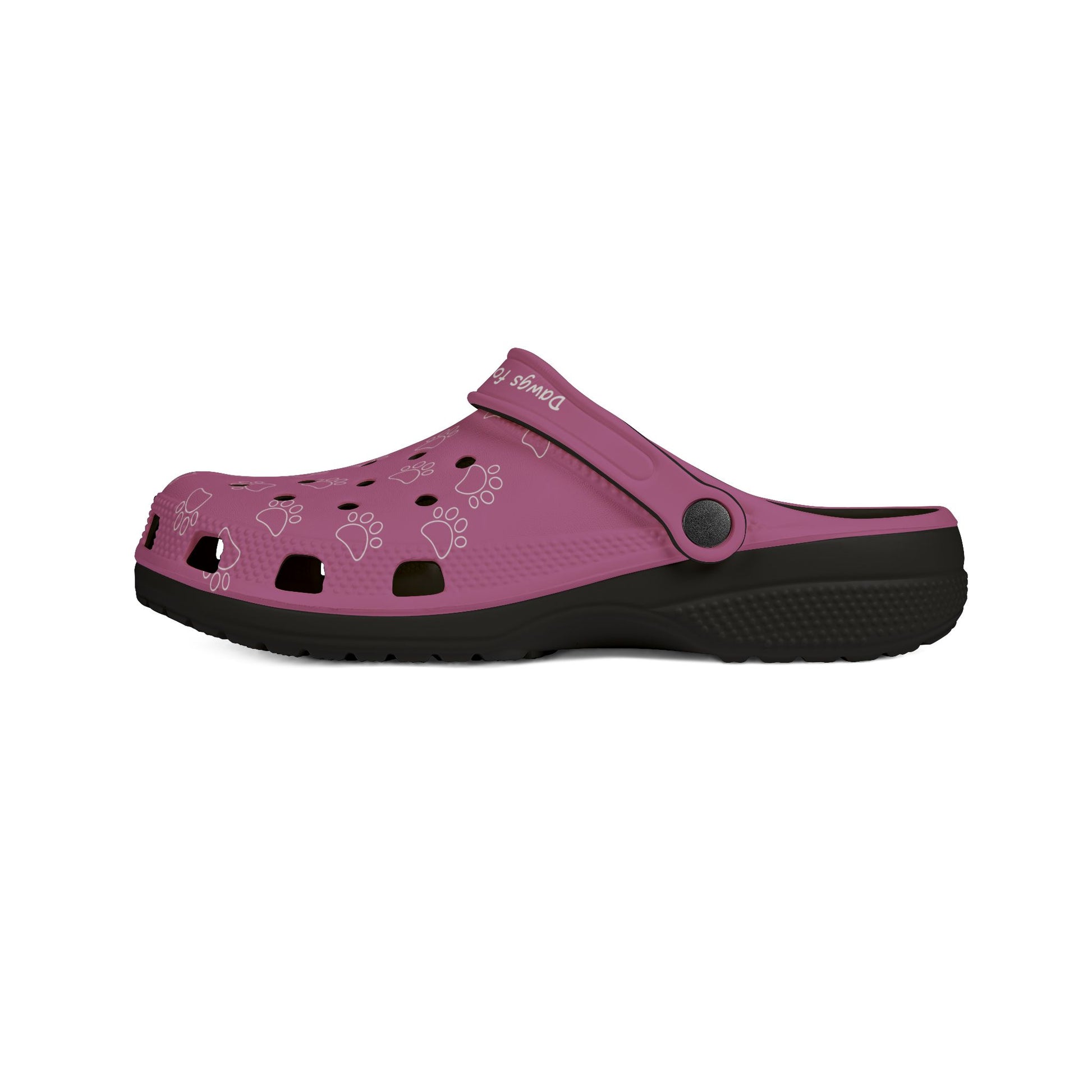 Printify purple casual rubber clogs for women with paw print design and black sole