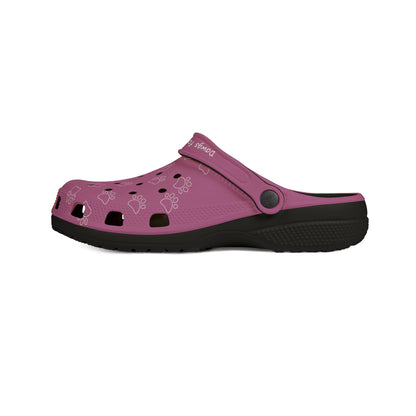 Printify purple casual rubber clogs for women with paw print design and black sole