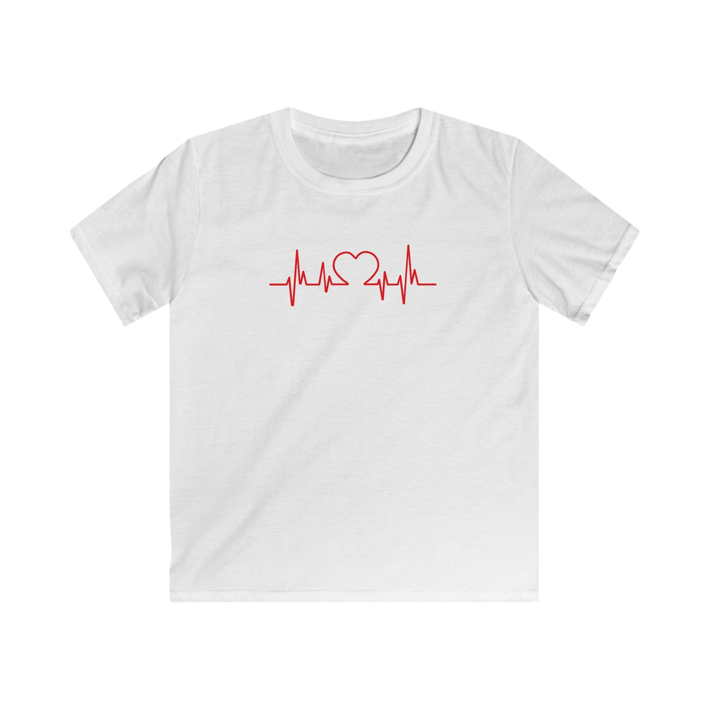 White kids t-shirt with red heart beat kids tee graphic design printed on front