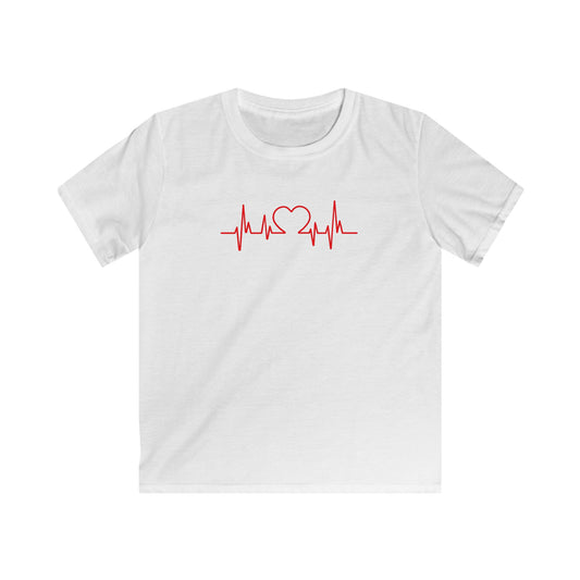 White kids t-shirt with red heart beat kids tee graphic design printed on front