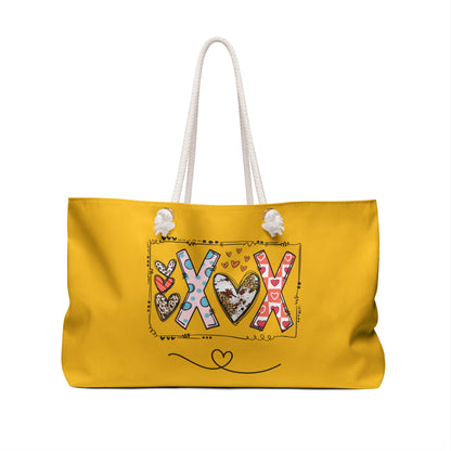 Printify large canvas tote bag with heart design in yellow with white rope handles