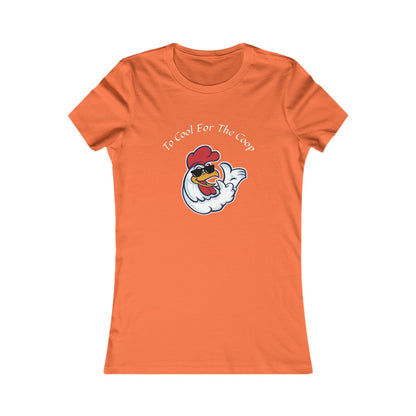 Orange too cool for the coop shirt with graphic of a cool chicken wearing sunglasses on front