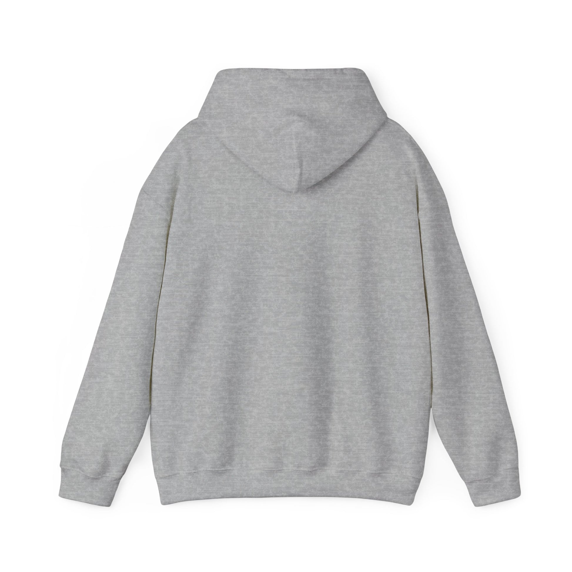 Back view of plain grey but first coffee hoodie with long sleeves and hood from Printify
