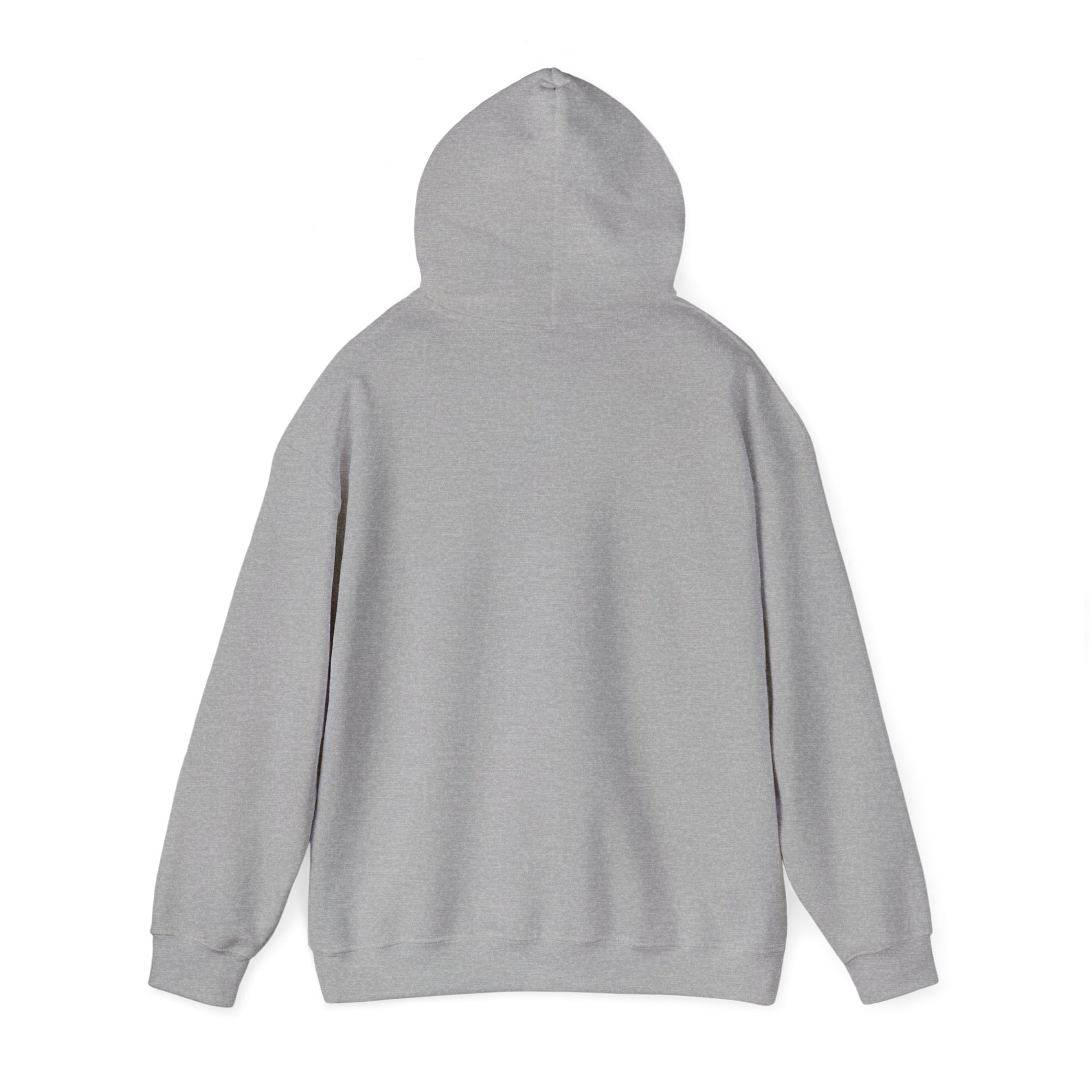 Back view of gray Printify but first coffee hoodie with hood and long sleeves