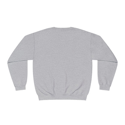 Back view of gray Printify but first coffee sweatshirt with long sleeves and ribbed cuffs