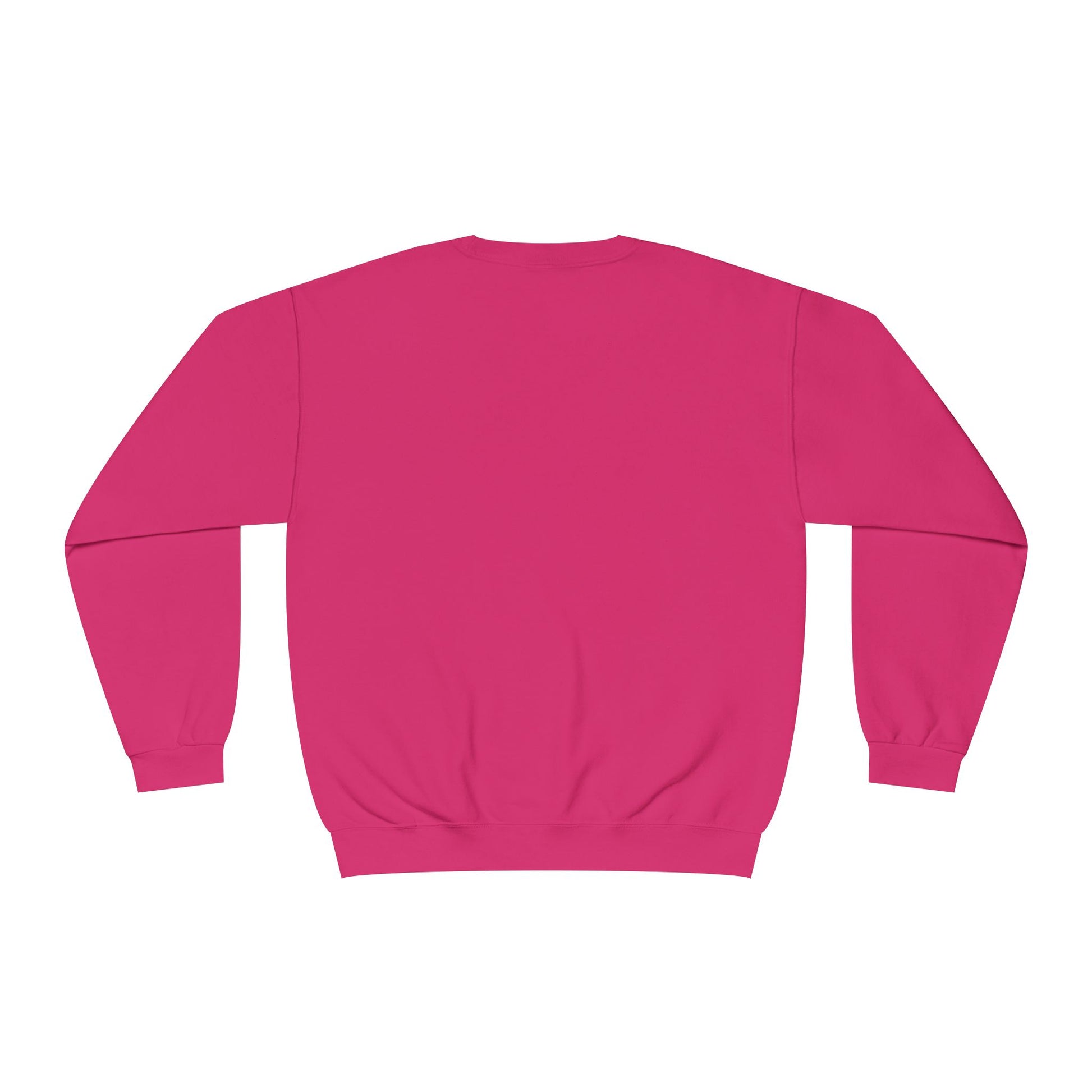 Back view of a plain pink but first coffee sweatshirt by Printify with long sleeves and ribbed cuffs