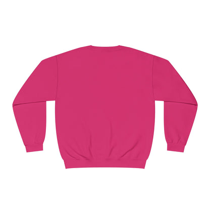 Back view of a plain pink but first coffee sweatshirt by Printify with long sleeves and ribbed cuffs