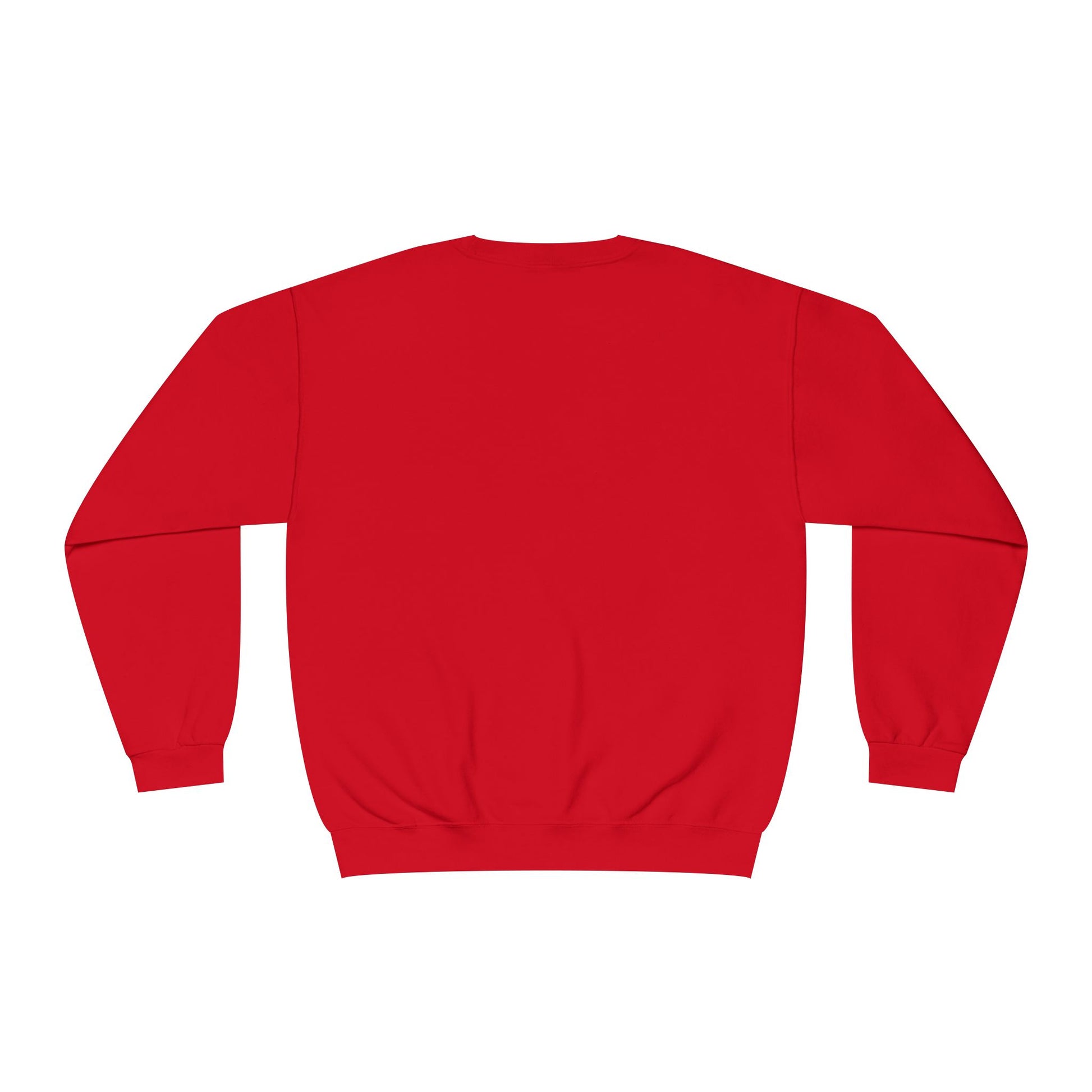 Red Printify sweatshirt shown from the back with plain design but first coffee sweatshirt