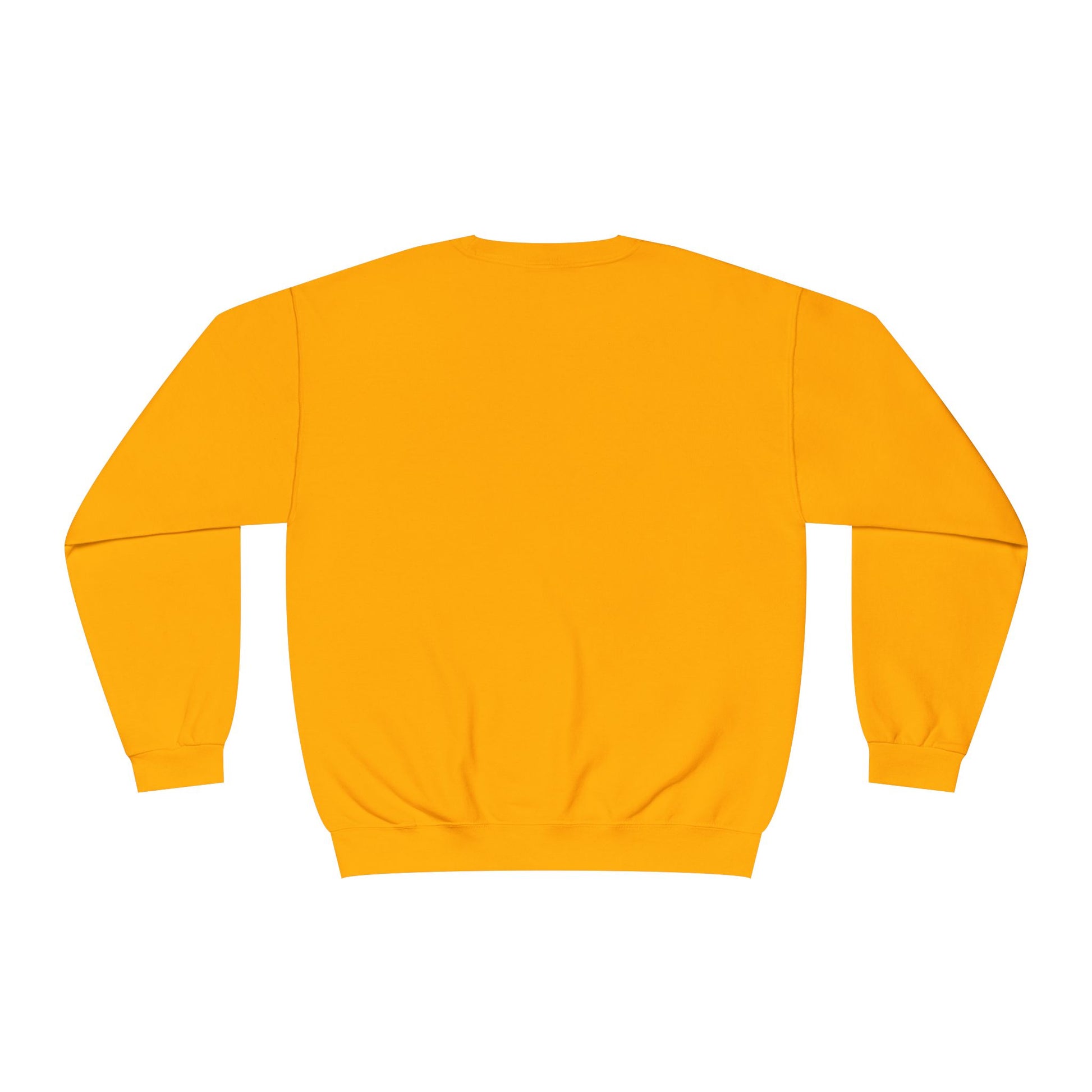 Yellow plain sweatshirt from Printify back view suitable for a but first coffee sweatshirt design