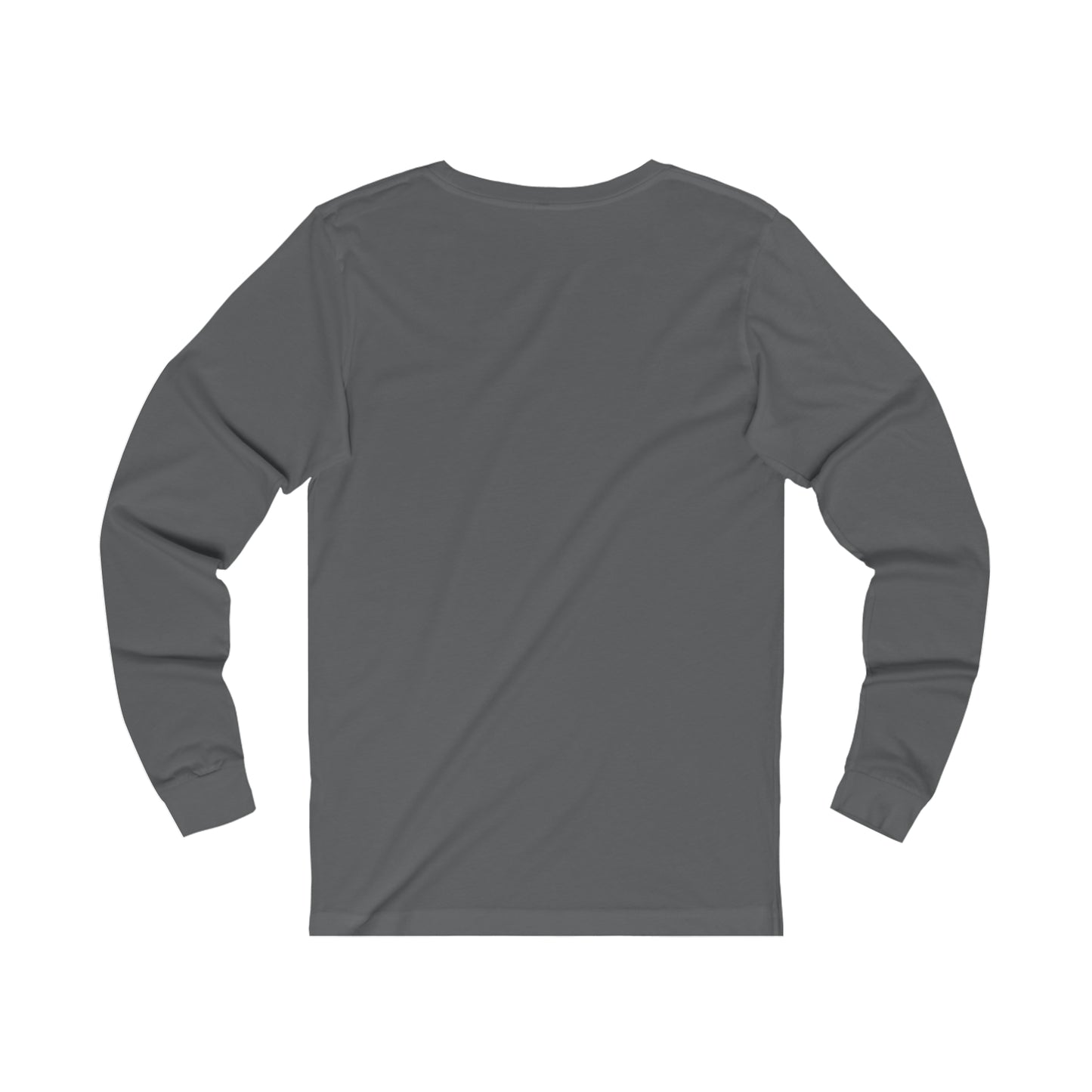 Back view of Printify long-sleeve but first coffee tee in solid gray color