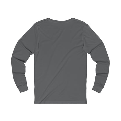 Back view of Printify long-sleeve but first coffee tee in solid gray color