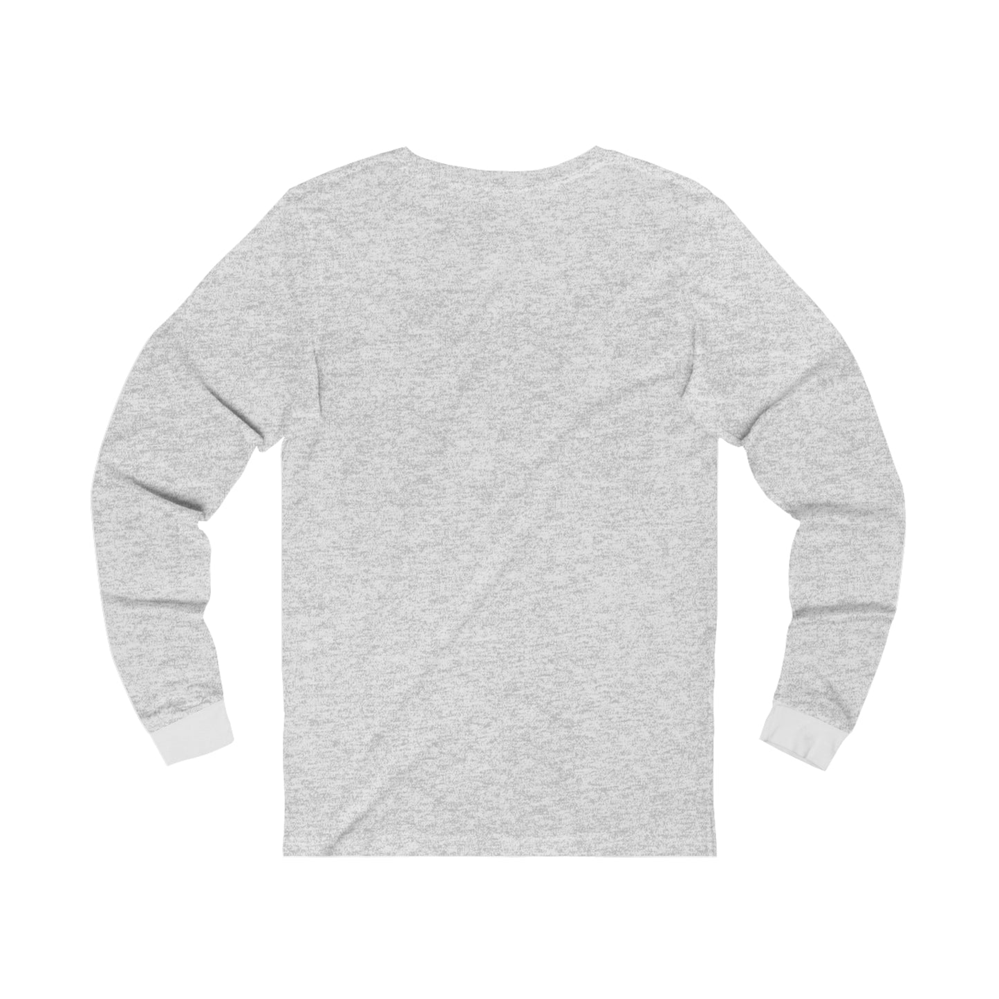 Printify gray long sleeve blank shirt displayed from the back but first coffee tee
