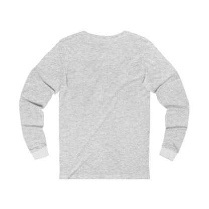 Printify gray long sleeve blank shirt displayed from the back but first coffee tee