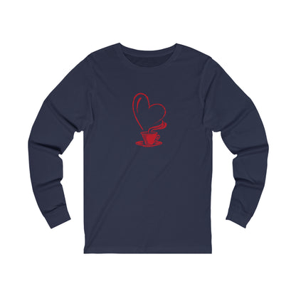 Printify navy long sleeve but first coffee tee with red coffee cup and heart design