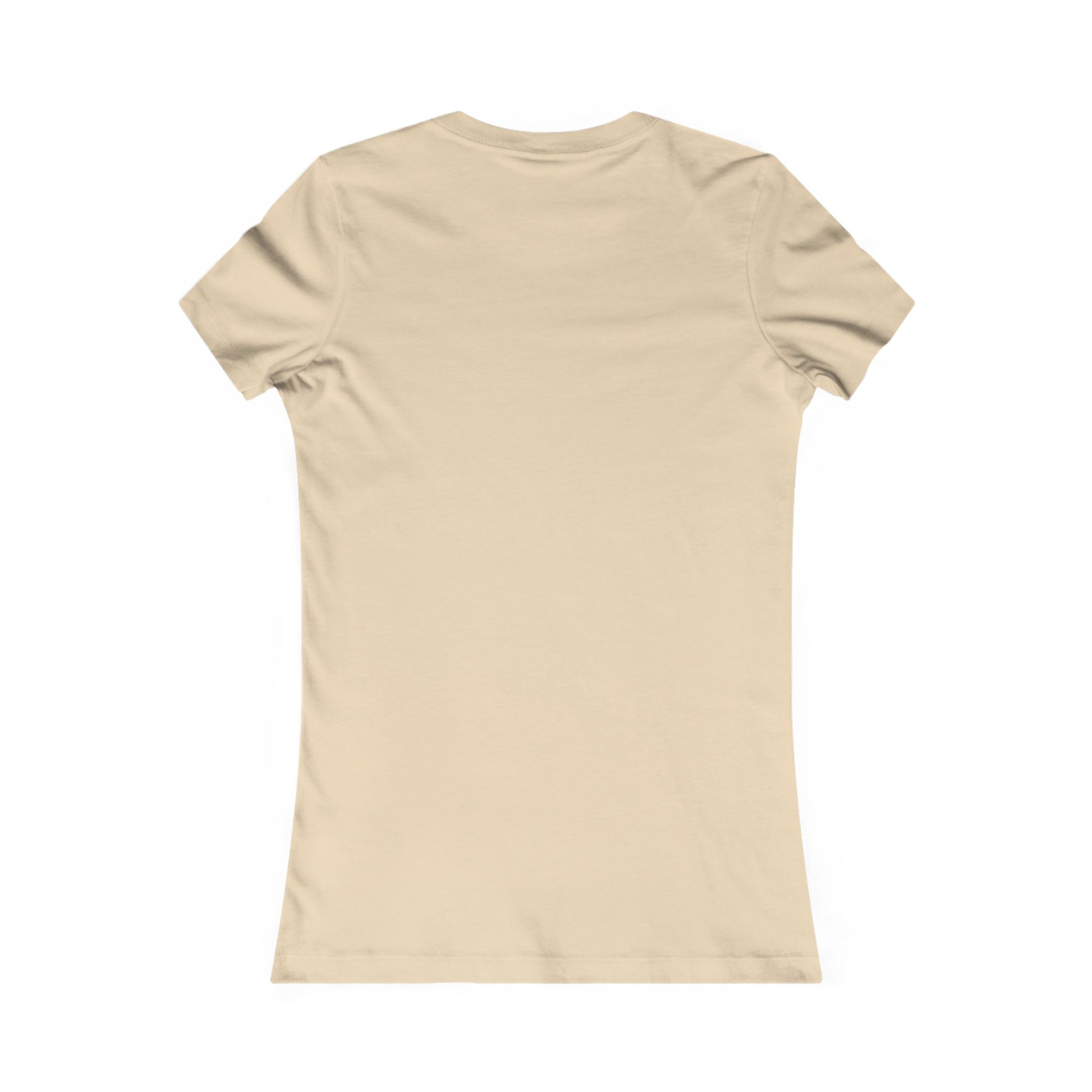 Back view of plain beige but first coffee tee shirt from Printify with short sleeves