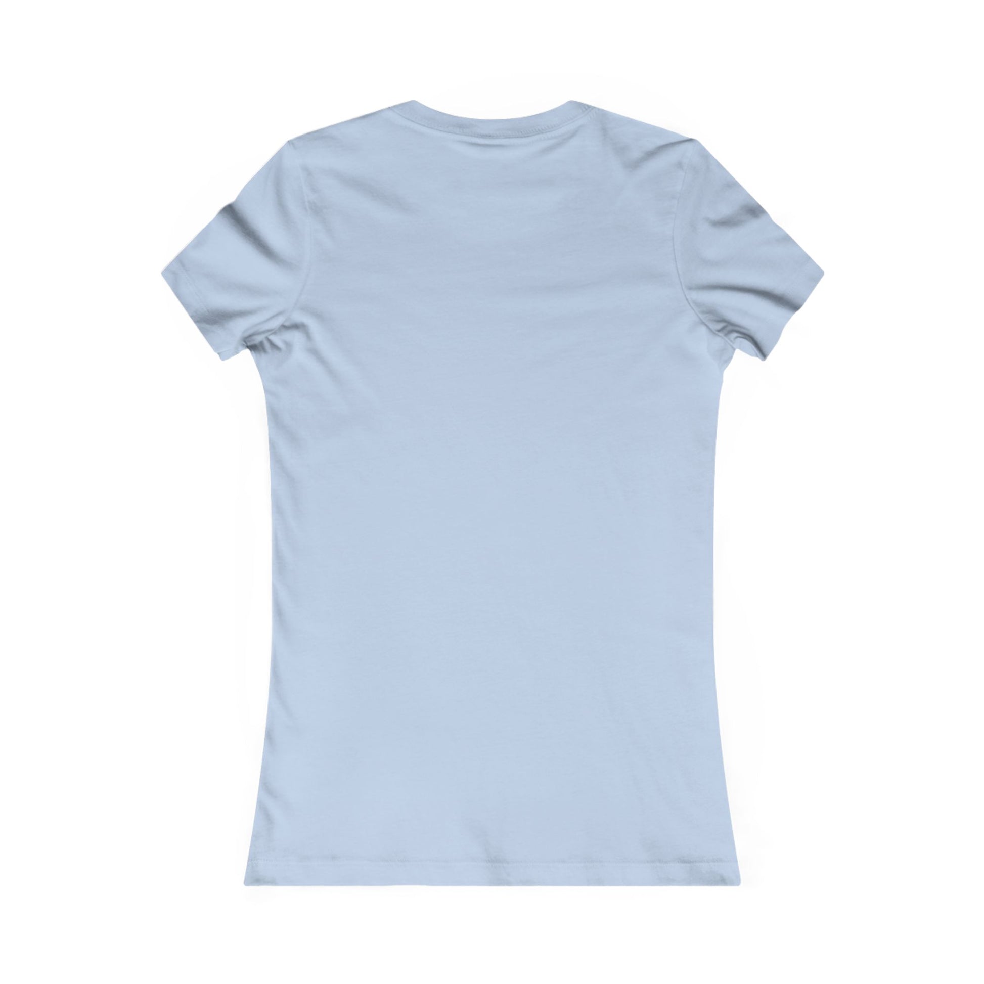 Light blue but first coffee tee shirt by Printify shown from back with short sleeves