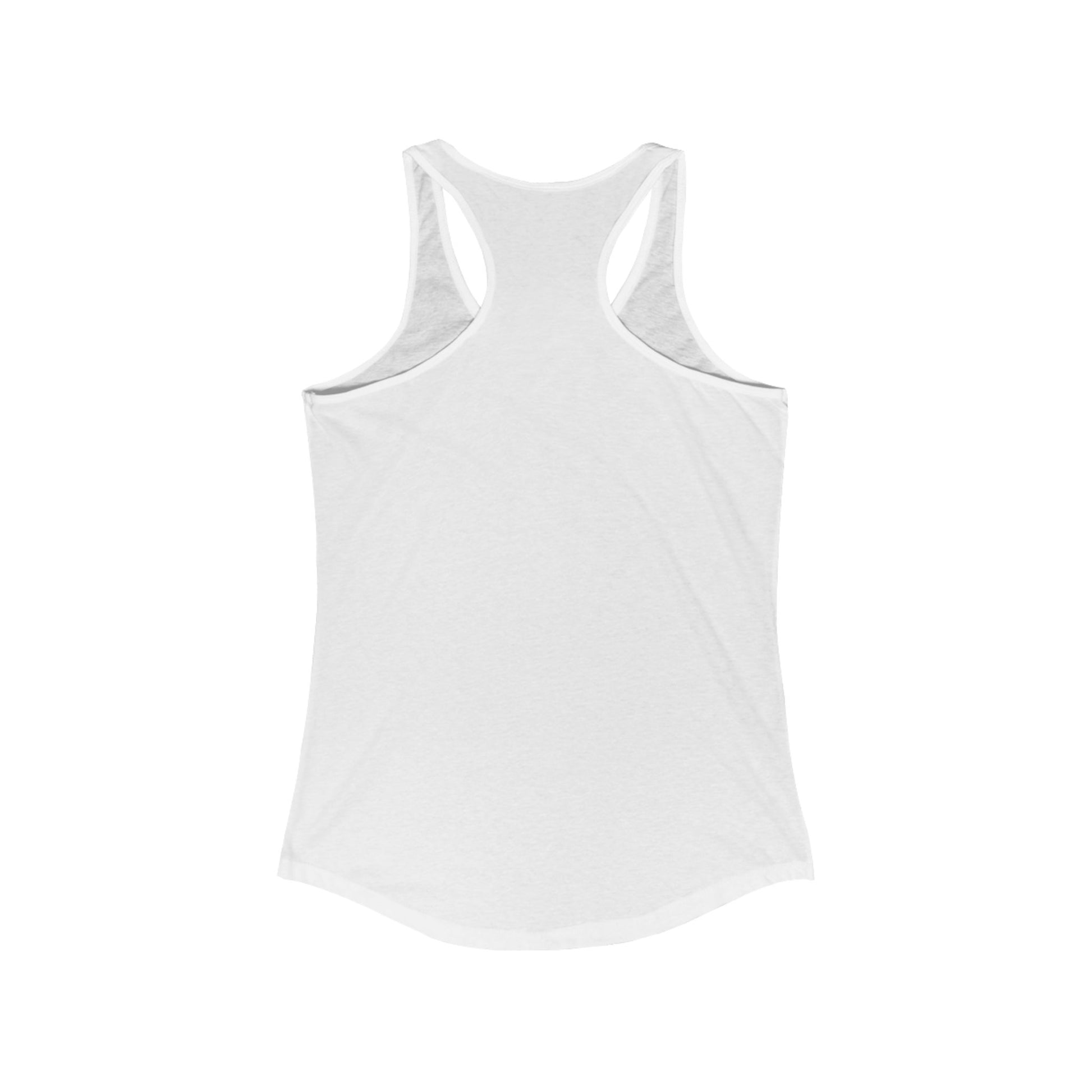White racerback tank top by Printify designed as a but first coffee tee shirt with comfortable fit