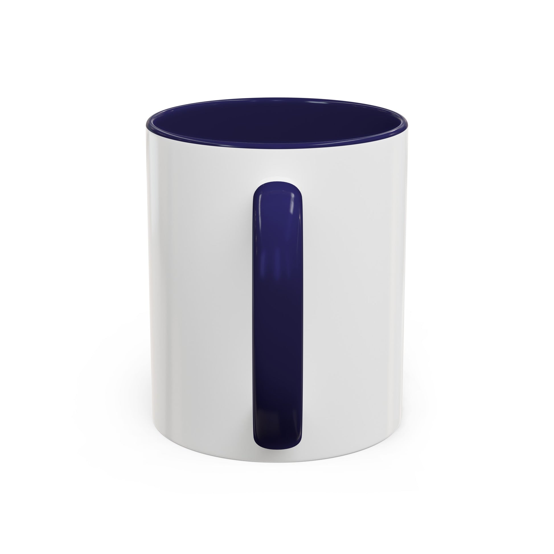 White mug with dark blue interior and handle from Printify cartoon mugs collection