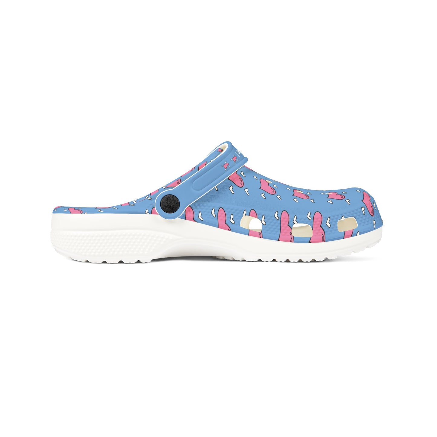 Printify blue casual clogs for women with pink and white pattern and adjustable strap