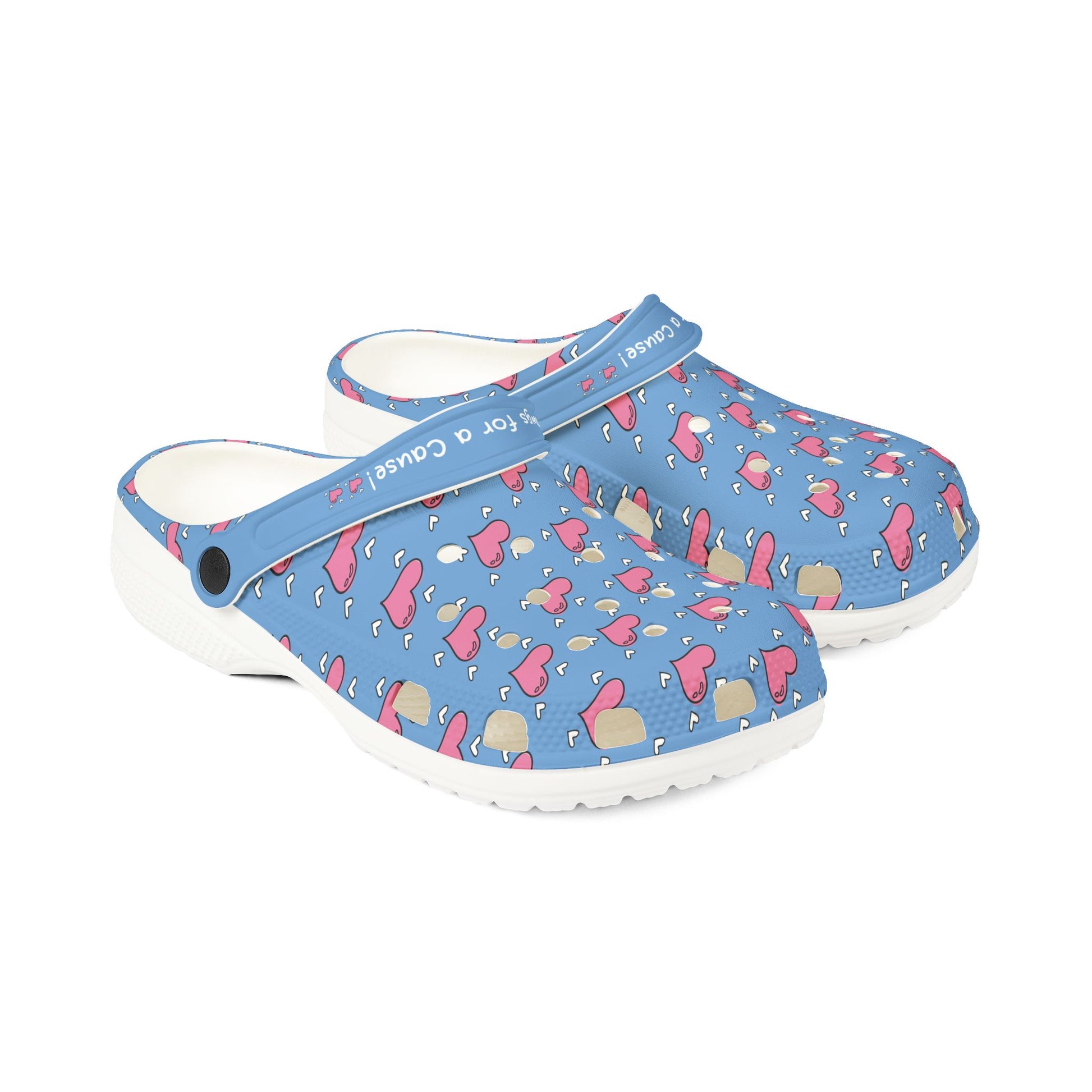 Printify blue casual clogs for women with heart and mushroom pattern and adjustable strap