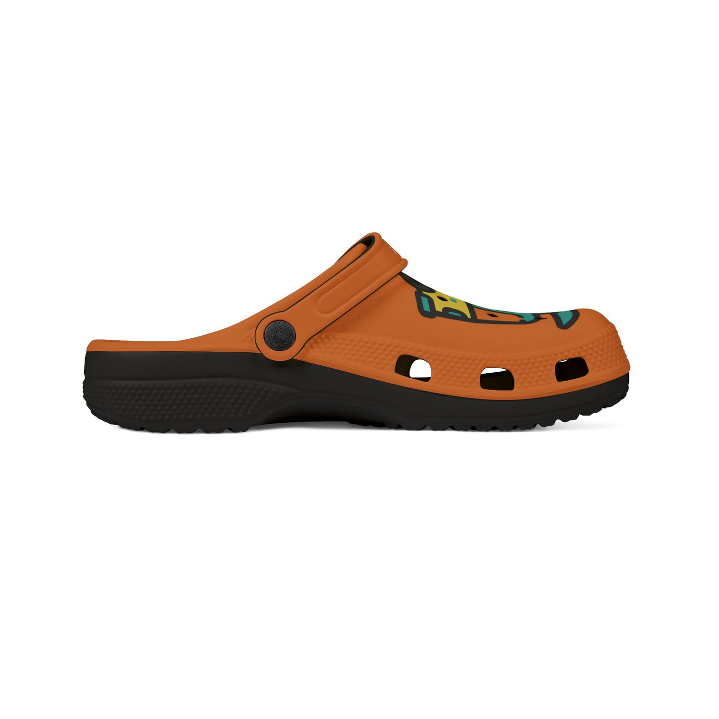 Printify orange casual clogs for women with black sole and adjustable back strap