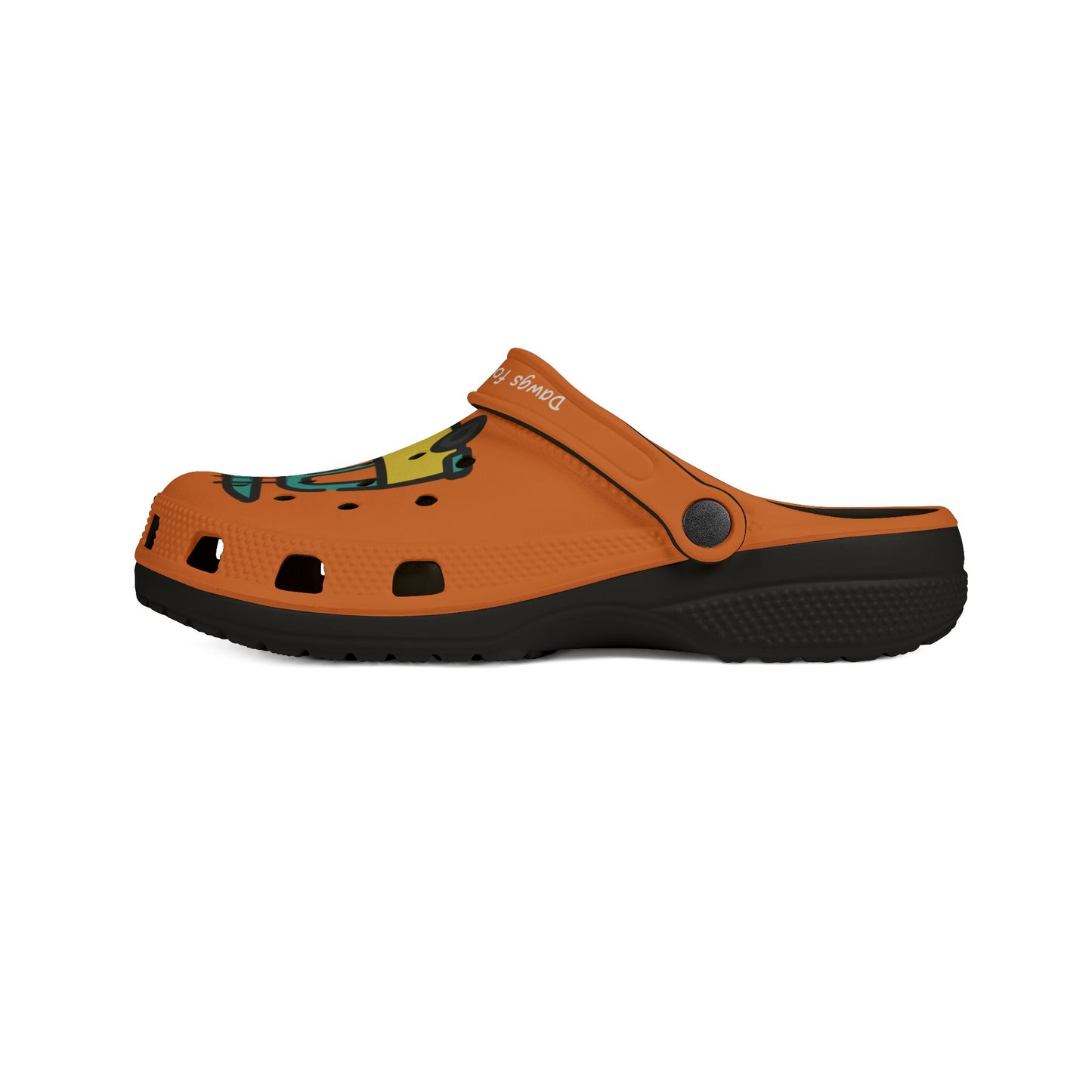Printify orange and black casual clogs for women with ventilation holes and adjustable strap
