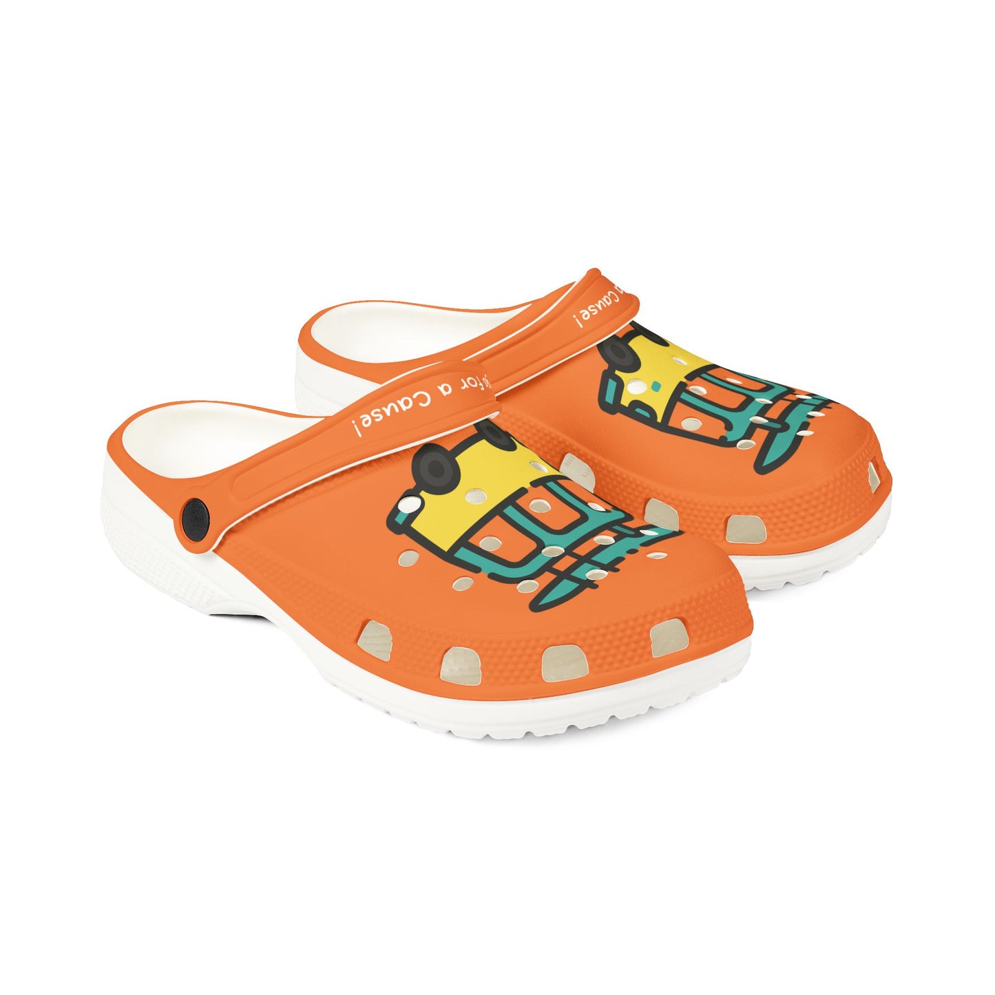 Printify orange casual clogs for women with cartoon character design and white sole