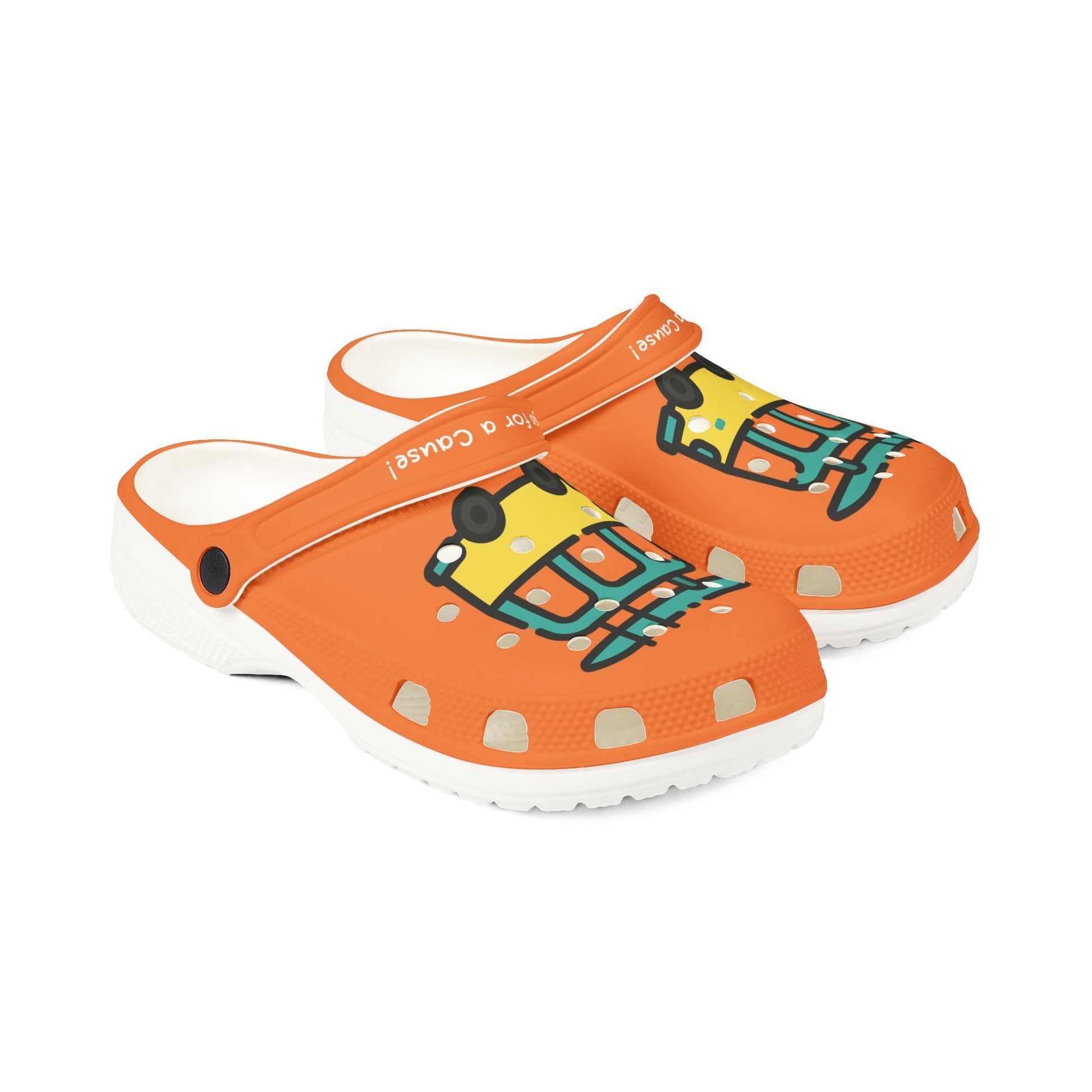 Printify orange casual clogs for women with cartoon character design and white sole
