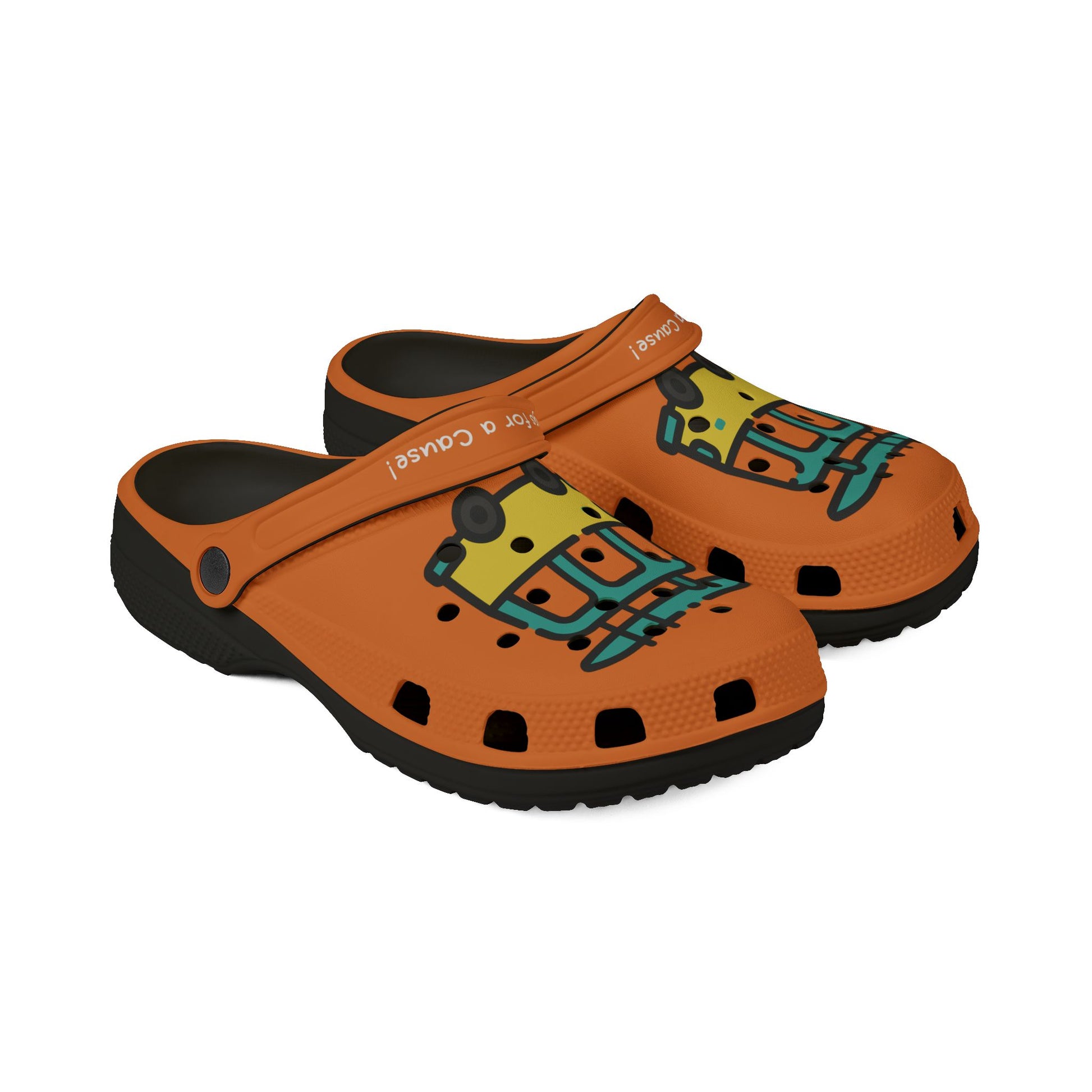 Printify orange casual clogs for women with colorful cartoon design and black soles