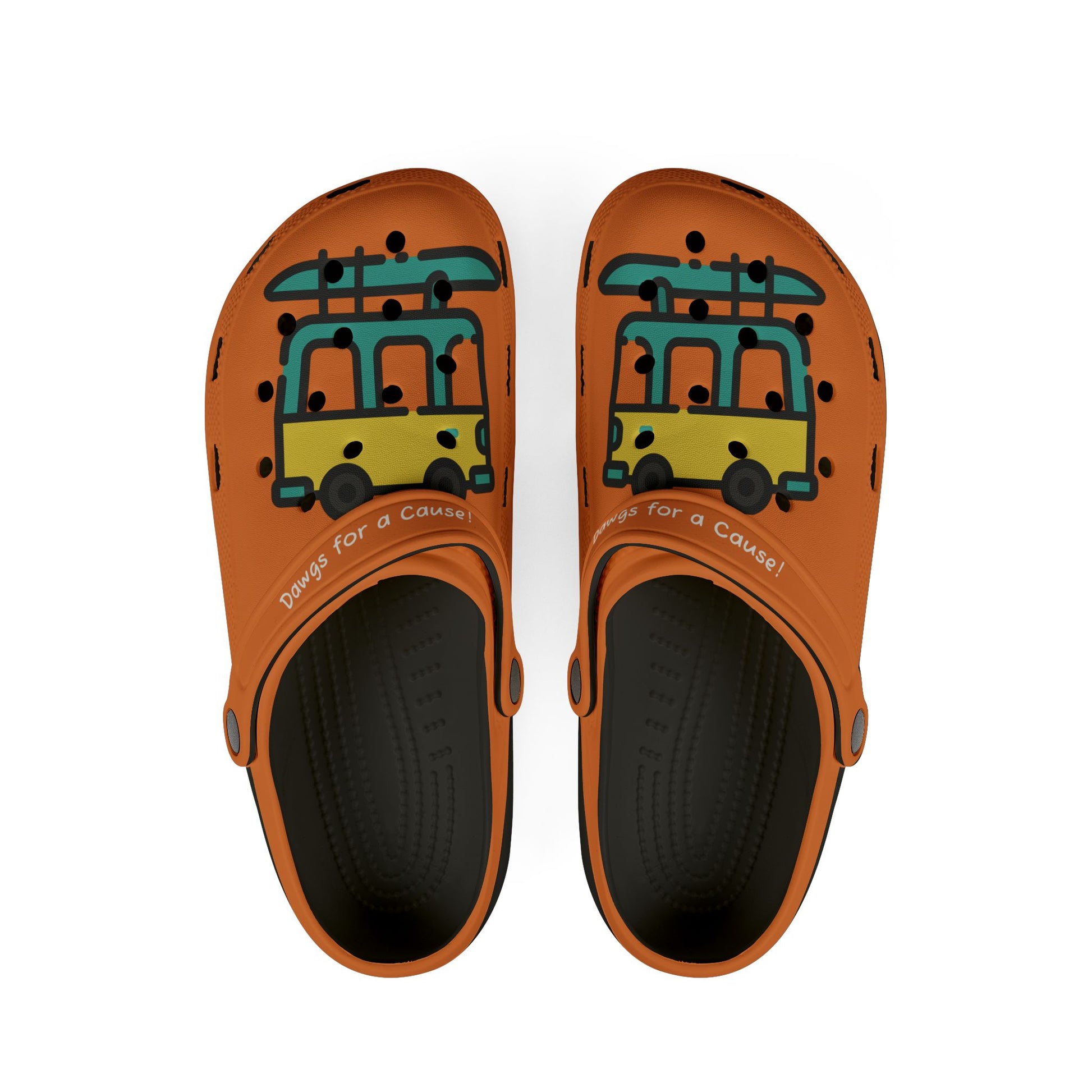 Printify casual clogs for women in orange with a fun graphic and black cushioned insoles
