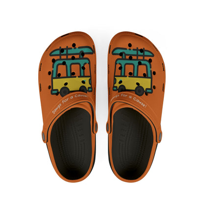 Printify casual clogs for women in orange with a fun graphic and black cushioned insoles