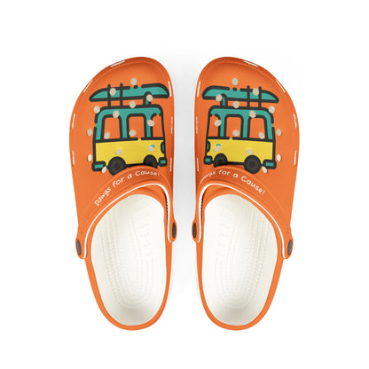 Printify orange casual clogs for women with colorful van and surfboard design