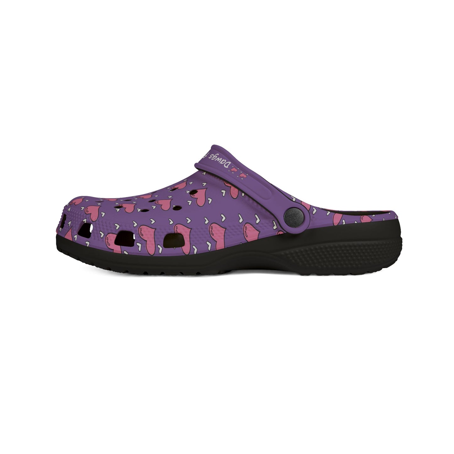 Printify purple casual clogs for women with heart pattern and black sole for everyday comfort