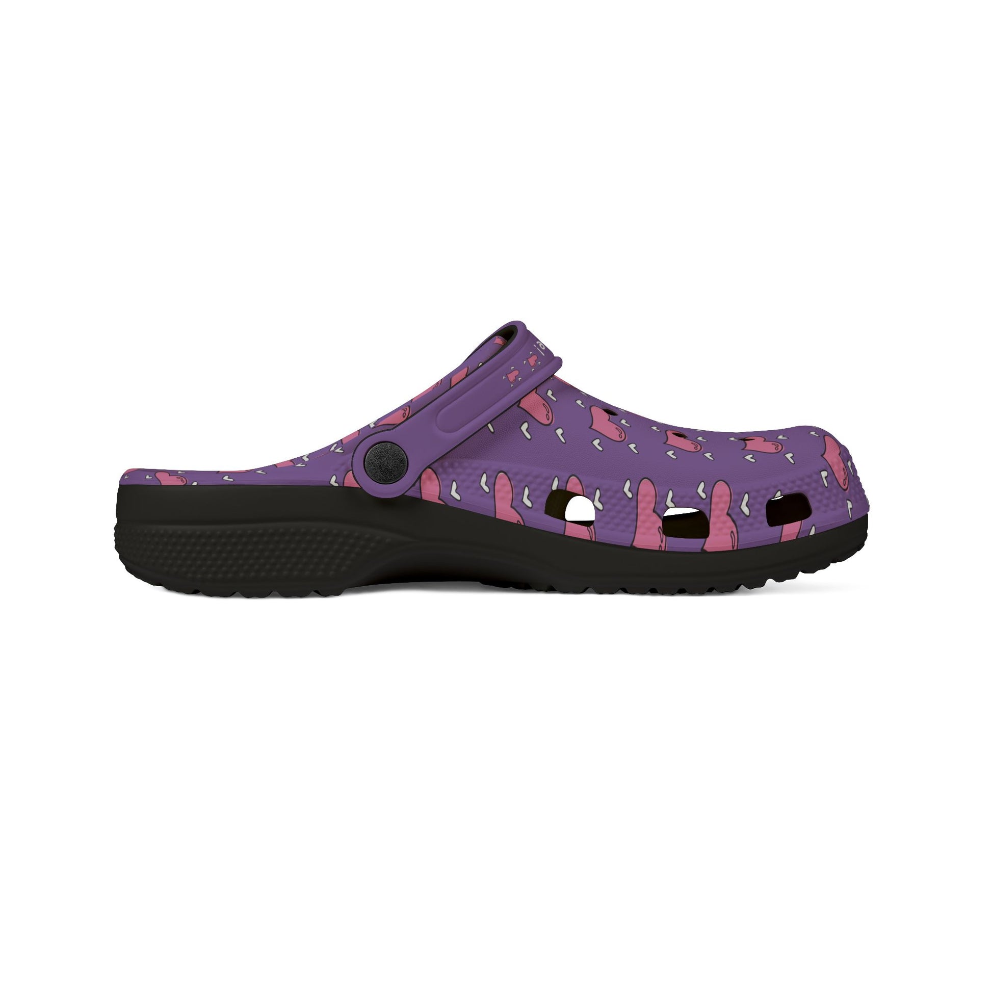 Printify purple casual clogs for women with black sole and playful pattern design