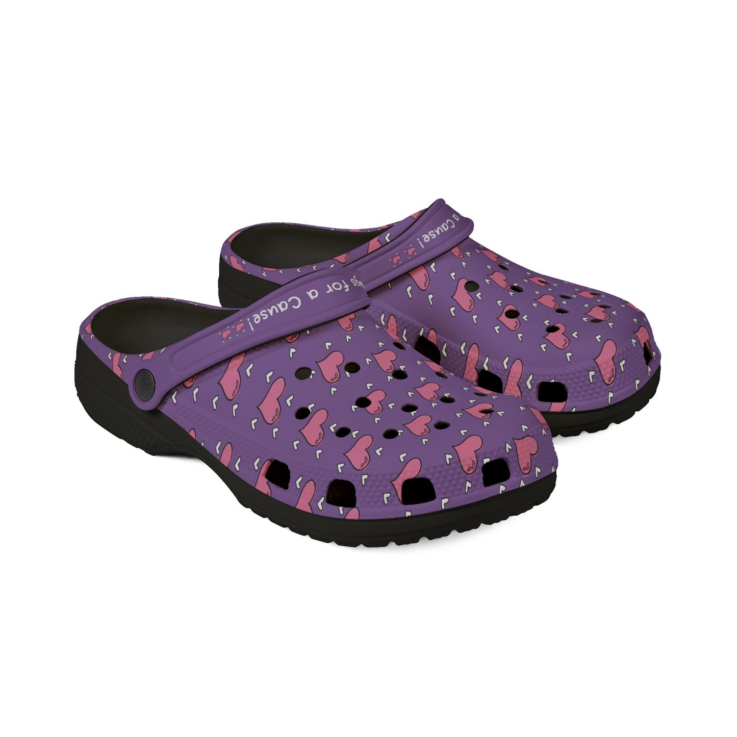 Purple Printify casual clogs for women with heart pattern and adjustable heel straps