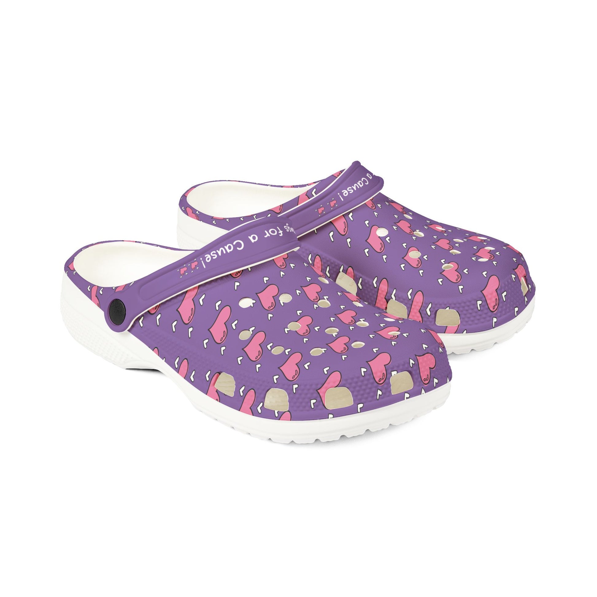 Printify purple casual clogs for women with heart and lip print and adjustable heel strap