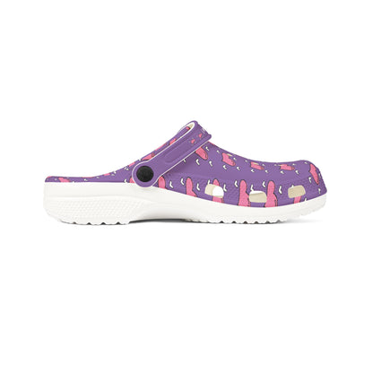 Printify purple casual clogs for women with cartoon pattern and white sole